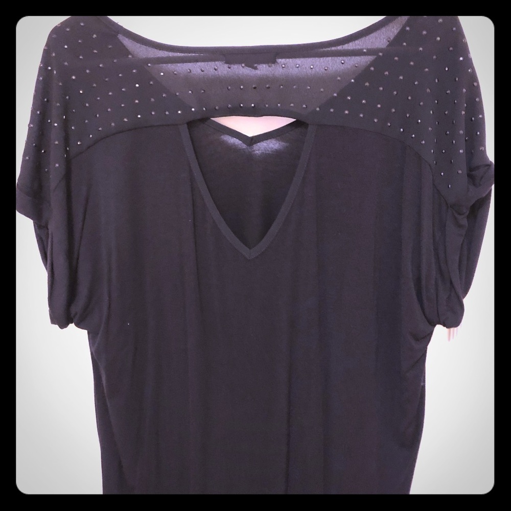 Black studded back tee with keyhole